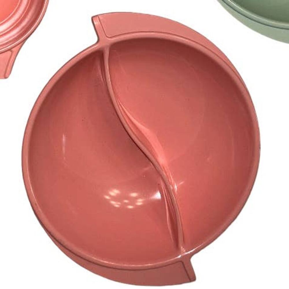 Vintage Boonton Ware Atomic Salmon Pink Divided Serving Bowl
